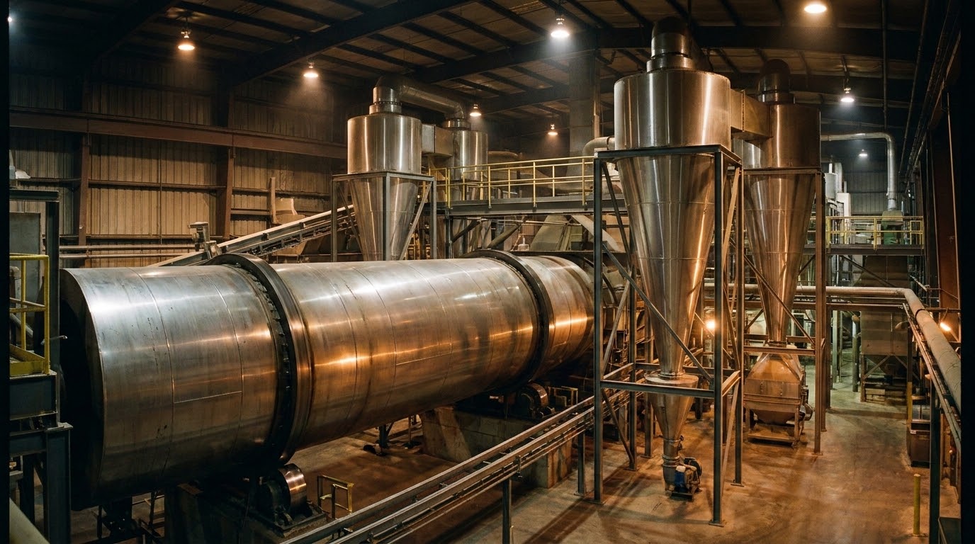 Büttner rotary drum dryer for wood particles
