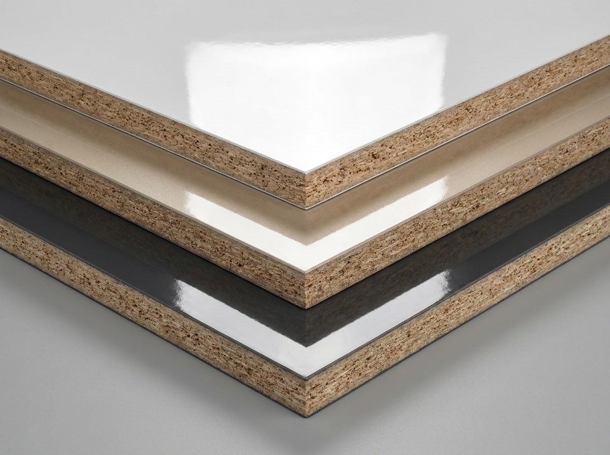 High-gloss decorative panels in white, champagne and anthracite